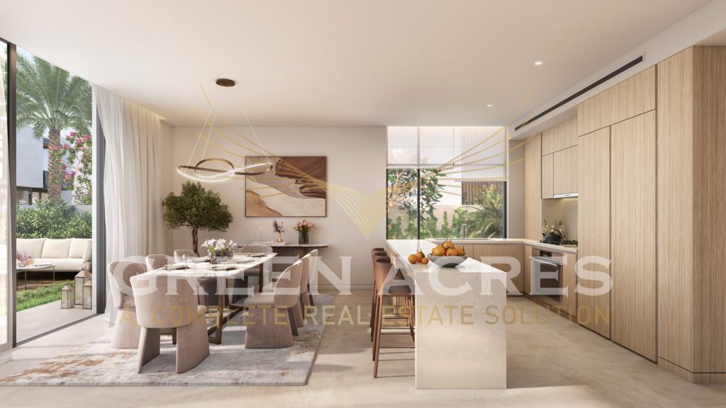 Aerial view of luxurious Haven by Aldar villas and townhouses in Dubailand